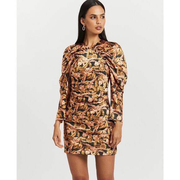 SIGNIFICANT OTHER Fern Dress Womens 4 Floral Print Long Sleeve Mini Ruched NWT - Picture 1 of 16